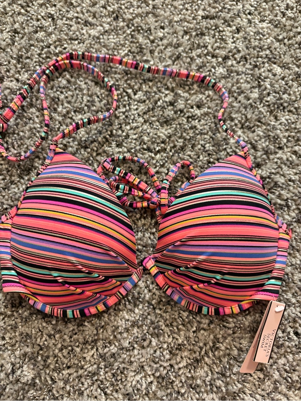 Victoria’s Secret Striped Pink Multi Halter Bikini Top